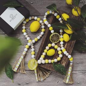 img 3 attached to RUIRUICO Lemon Wood Bead Garland with Tassels - 3 Piece Set, Farmhouse Lemon Tiered Tray Decor, Kitchen Lemon Garland, Table Lemon Decor