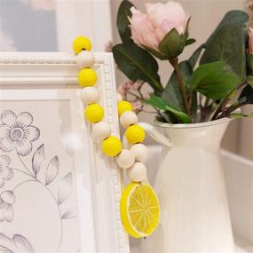 img 1 attached to RUIRUICO Lemon Wood Bead Garland with Tassels - 3 Piece Set, Farmhouse Lemon Tiered Tray Decor, Kitchen Lemon Garland, Table Lemon Decor