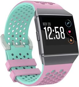 img 4 attached to 📱 Силиконовые ремешки Bossblue для Fitbit Ionic для женщин и мужчин, большой и маленький размеры - розовый / бирюзовый водонепроницаемый спортивный ремешок для замены на смарт-часы Ionic.