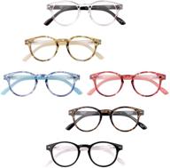 👓 cara 6-pack premium blue light blocking reading glasses - stylish round frame with spring hinges for men and women - ideal computer eyewear logo