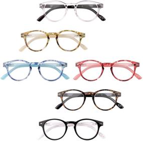 img 4 attached to 👓 CARA 6-Pack Premium Blue Light Blocking Reading Glasses - Stylish Round Frame with Spring Hinges for Men and Women - Ideal Computer Eyewear