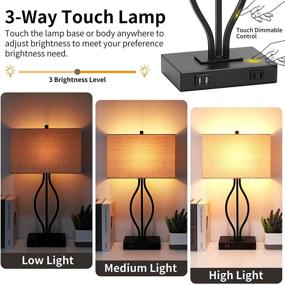 img 3 attached to 💡 Touch Control 3-Way Dimmable Table Lamp Set of 2 - Nightstand Lamp with USB Port and AC Outlet - Bedside Lamp for Living Room - 22in Cream Shade - Warm White Bulbs Included