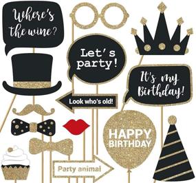 img 4 attached to 🎉 Complete Birthday Photo Booth Props - 30 Piece Box Set of Black & Gold Selfie Party Supplies and Decorations Kit with Real Glitter - Stylish Bday Designs for Women, No DIY Required