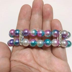 img 1 attached to PETFAVORITES 2 Row Pearls Dog Necklace Jewelry: Bling Rhinestones for Pets, Cats & Small Dogs - Stylish Wedding Clothes, Costume Outfits & Accessories in Ombre Purple, Elastic Fit