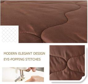 img 2 attached to Premium Reversible Luxury Comforter Set: All-Season Bedding with Pillow 🛏️ Shams, Machine Washable and Durable Stitched Geometric Design - King Size, Brown/Taupe