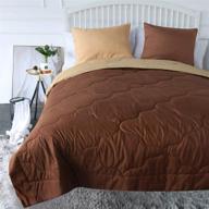 premium reversible luxury comforter set: all-season bedding with pillow 🛏️ shams, machine washable and durable stitched geometric design - king size, brown/taupe logo