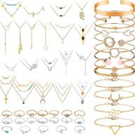 exquisite 52-piece gold jewelry set: choker necklace, rings, vintage star moon knuckles, stackable bracelets & adjustable bangles logo