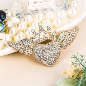 img 2 attached to 💖 Captivating EVER FAITH Austrian Crystal Romantic Love Heart Angel Wing Crown Brooch: A Stunning Symbol of Elegance and Love