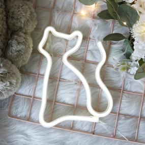 img 3 attached to 🐱 LED Cat Neon Sign Lights Wall Decor - Battery/USB Operated for Room and Bar - Table LED Neon Light Sign, Perfect for Christmas, Home Party, Wedding, Birthday, Kids or Girls Room - Cool White Cat