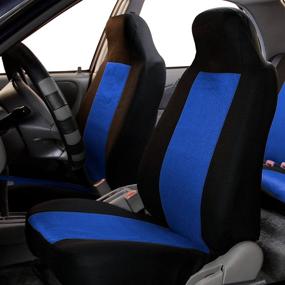 img 3 attached to 🚗 FH Group Classic Cloth Pair Set High Back Car Seat Covers - Universal Fit for Cars, Trucks, and SUVs in Blue and Black