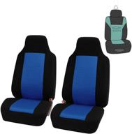 🚗 fh group classic cloth pair set high back car seat covers - universal fit for cars, trucks, and suvs in blue and black logo