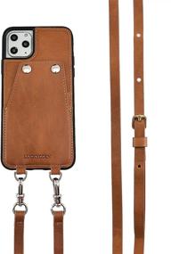 img 1 attached to 📱 Luckycoin Genuine Leather Crossbody Phone Case for iPhone 11 - Vintage Wallet with Card Holders, Button Closure, and Adjustable Strap - Compatible with 2019 Apple iPhone 11 6.1 inch (Brown)
