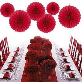 img 2 attached to 🎈 MOWO Red Paper Fans Hanging Decoration: 6pc Party Decorations in Vibrant Red
