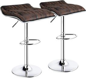 img 4 attached to 🪑 ErgoDesign Set of 2 Brown Square Backless Adjustable Swivel Bar Stools - Hot-Stamping Cloth Barstools Set