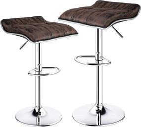 img 2 attached to 🪑 ErgoDesign Set of 2 Brown Square Backless Adjustable Swivel Bar Stools - Hot-Stamping Cloth Barstools Set