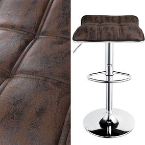 img 1 attached to 🪑 ErgoDesign Set of 2 Brown Square Backless Adjustable Swivel Bar Stools - Hot-Stamping Cloth Barstools Set