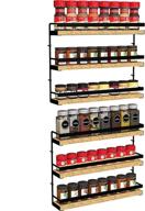 2 pack wooden spice rack organizer with 415 labels - 3 tier wall mounted storage, hanging shelf for pantry door, cupboard, or kitchen cabinet (black) logo