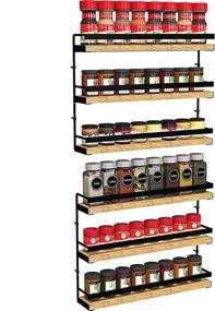 img 4 attached to 2 Pack Wooden Spice Rack Organizer with 415 Labels - 3 Tier Wall Mounted Storage, Hanging Shelf for Pantry Door, Cupboard, or Kitchen Cabinet (Black)