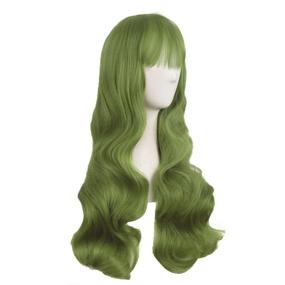 img 3 attached to 🌈 MapofBeauty 28 Inch Beautiful Special Color Air Bangs Long Wavy Curly Lolita Cosplay Wig (Light Sea Green): Stunning and Vibrant Hair Transformation