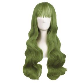 img 4 attached to 🌈 MapofBeauty 28 Inch Beautiful Special Color Air Bangs Long Wavy Curly Lolita Cosplay Wig (Light Sea Green): Stunning and Vibrant Hair Transformation