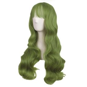 img 2 attached to 🌈 MapofBeauty 28 Inch Beautiful Special Color Air Bangs Long Wavy Curly Lolita Cosplay Wig (Light Sea Green): Stunning and Vibrant Hair Transformation