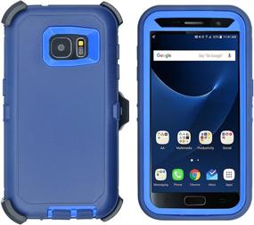 img 2 attached to 📱 S7 Galaxy Cover - 2-in-1 Screen Protector & Holster Case, Full Body Military Grade Edge-to-Edge Protection with Carrying Belt Clip, Navy Blue/Blue - Drop Proof, Shockproof, Dustproof