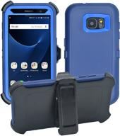 📱 s7 galaxy cover - 2-in-1 screen protector & holster case, full body military grade edge-to-edge protection with carrying belt clip, navy blue/blue - drop proof, shockproof, dustproof logo