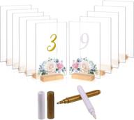 🖼️ clear blank acrylic sign holder bundle with wooden table card stands and white/gold pen - 12 pack, 5 x 7 inch size logo