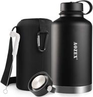 aozex 64 oz stainless steel water bottle - half gallon, double wall vacuum insulated with 2 leakproof lids - keep drinks cold for 24 hrs/hot for 12 hrs! logo