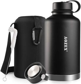 img 4 attached to AOZEX 64 oz Stainless Steel Water Bottle - Half Gallon, Double Wall Vacuum Insulated with 2 Leakproof Lids - Keep Drinks Cold for 24 Hrs/Hot for 12 Hrs!