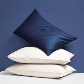 img 1 attached to 💤 NTBAY Zippered Satin Pillow Cases: Luxury Standard Hidden Zipper Pillowcases for Hair and Skin - Set of 2, 20 x 26 Inches, Navy Blue