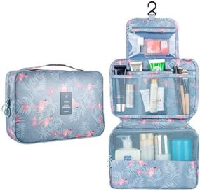 img 4 attached to Hanging Travel Toiletry Bag: Blibly Makeup Cosmetic Organizer for Women & Girls - Waterproof Shower & Bathroom Bag (Light Blue Flamingo Design, 10.6x7.3x3.3 inch)