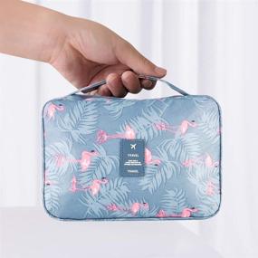 img 2 attached to Hanging Travel Toiletry Bag: Blibly Makeup Cosmetic Organizer for Women & Girls - Waterproof Shower & Bathroom Bag (Light Blue Flamingo Design, 10.6x7.3x3.3 inch)