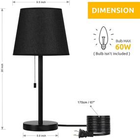 img 3 attached to 🛋️ Set of 2 Modern Bedside Table Lamps - HAITRAL Nightstand Lamps for Bedroom, Dorm, Living Room with Pull Chain Switch, in Sleek Black
