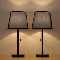 🛋️ set of 2 modern bedside table lamps - haitral nightstand lamps for bedroom, dorm, living room with pull chain switch, in sleek black логотип