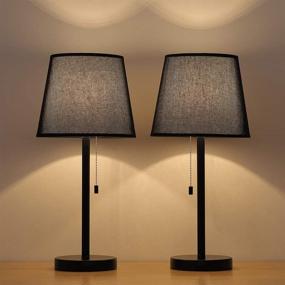 img 4 attached to 🛋️ Set of 2 Modern Bedside Table Lamps - HAITRAL Nightstand Lamps for Bedroom, Dorm, Living Room with Pull Chain Switch, in Sleek Black