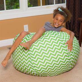 img 3 attached to 🐸 Posh Creations Large Bean Bag Animal Chair: Comfy Kids Lounger for Bedrooms, 38in, Chevron Green and White