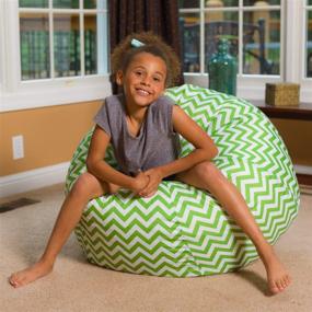 img 1 attached to 🐸 Posh Creations Large Bean Bag Animal Chair: Comfy Kids Lounger for Bedrooms, 38in, Chevron Green and White