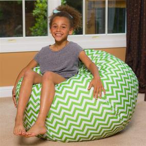 img 2 attached to 🐸 Posh Creations Large Bean Bag Animal Chair: Comfy Kids Lounger for Bedrooms, 38in, Chevron Green and White