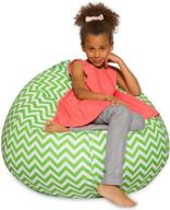 🐸 posh creations large bean bag animal chair: comfy kids lounger for bedrooms, 38in, chevron green and white logo