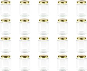 img 4 attached to Encheng 10 oz Hexagon Jars: Clear Glass Jars with Lids (Golden) for Honey, Foods, Jams, Liquid, Herb, Spice, and Canning Storage - 20 Pack