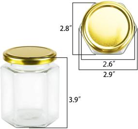 img 3 attached to Encheng 10 oz Hexagon Jars: Clear Glass Jars with Lids (Golden) for Honey, Foods, Jams, Liquid, Herb, Spice, and Canning Storage - 20 Pack