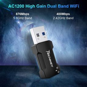 img 2 attached to 🔌 Techkey USB WiFi адаптер 1200Mbps для ПК - Мини беспроводной сетевой адаптер USB 3.0 802.11ac с двухдиапазонной технологией 2,42 ГГц/300Мбит/с и 5,8 ГГц/866Мбит/с - Совместим с настольными компьютерами, ноутбуками - Windows XP/7/8/8.1/10, Mac OS.