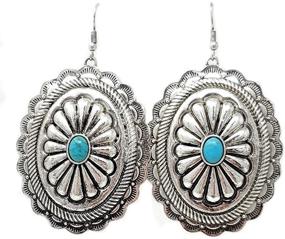 img 1 attached to 🐟 Emulily Turquoise Boho Fish Hook Earrings with Dangling Large Concho – Western Inspired