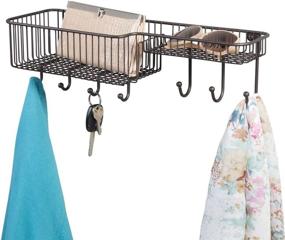 img 4 attached to 📬 mDesign Bronze Metal Wire Wall Mount Entryway Storage Organizer: Mail Basket Holder with 7 Hooks, 2 Compartments - Perfect for Efficiently Organizing Letters, Magazines, Keys, Coats, and Leashes