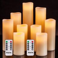 🕯️ hanzim flameless flickering battery operated candles - set of 9 ivory wax pillar led candles - includes 10-key remote and 24-hour timer (ivory 9 pack) logo