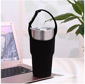 img 1 attached to 🧤 Neoprene Tumbler Water Bottle Holder Sleeve Covers - 30 OZ, 32 OZ, 36 OZ - Ideal for Yeti Tumbler Rambler Travel, Walking, Hiking, Camping - Adjustable Portable Handle Buckle - Little Waterproof - Black