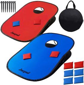 img 4 attached to 🌽 Juegoal Collapsible Portable Cornhole Game Set - 3x2ft with 2 Boards, 10 Bean Bags, Carrying Bag, and Tic Tac Toe Game - Indoor Outdoor Yard Toss Game