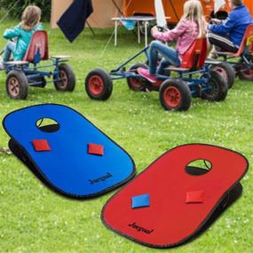 img 1 attached to 🌽 Juegoal Collapsible Portable Cornhole Game Set - 3x2ft with 2 Boards, 10 Bean Bags, Carrying Bag, and Tic Tac Toe Game - Indoor Outdoor Yard Toss Game