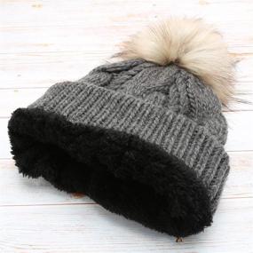 img 1 attached to 🧣 MIRMARU Soft Faux Fur Pom Pom Slouchy Beanie Hat: Sherpa Lined, Thick, Chunky, and Warm for Women